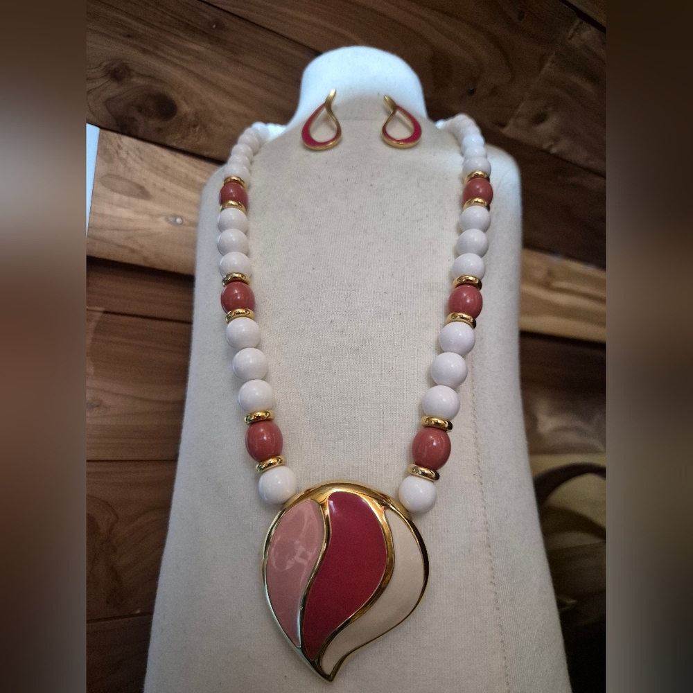 Napier Pink Enamel Necklace Set